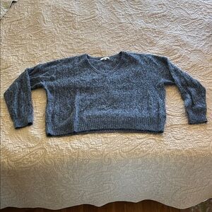 Madewell Charcoal V-Neck Cable Knit Long Sleeve Sweater Alpaca Blend